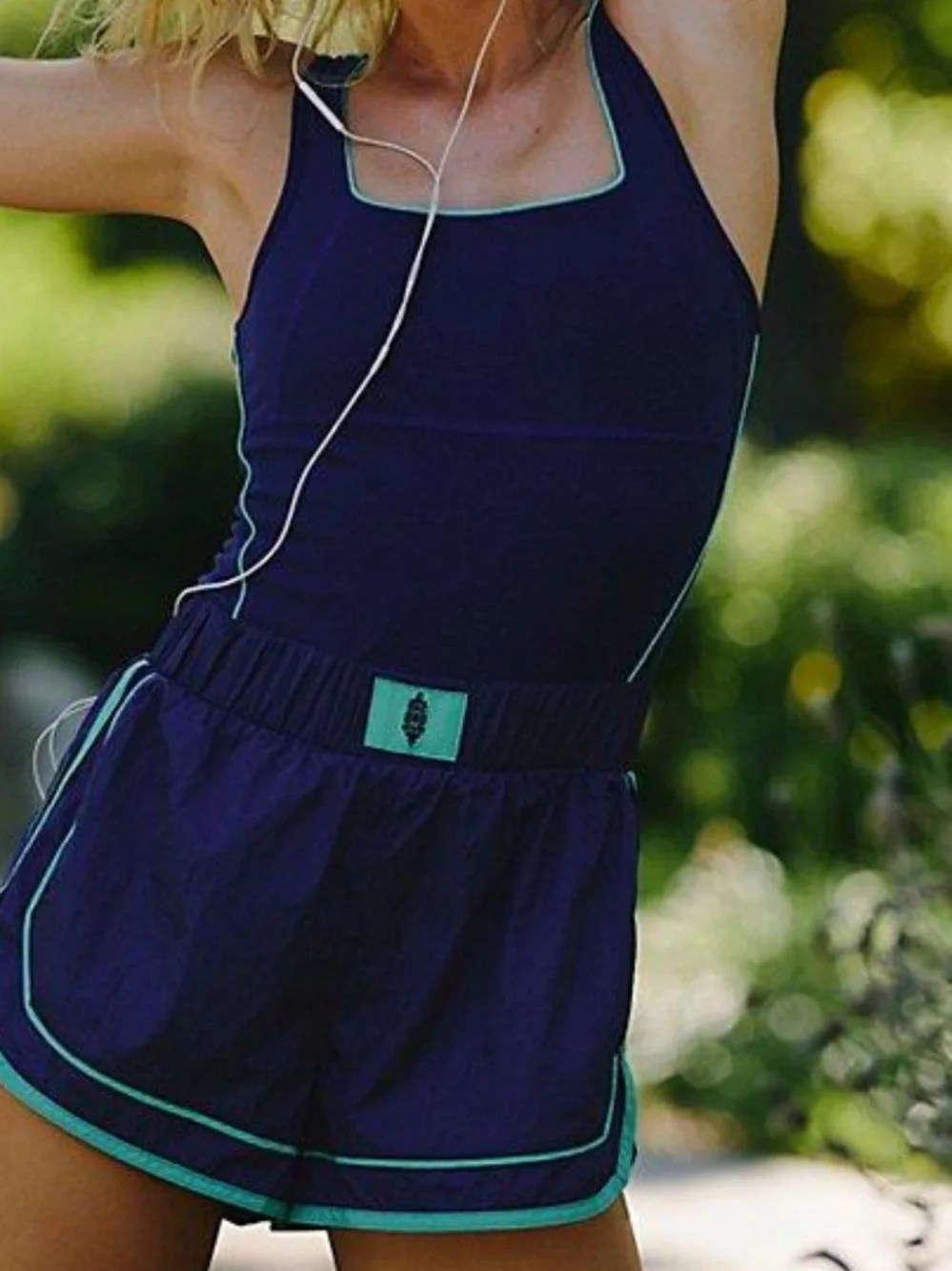 Navy and Teal Athletic Romper